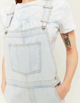 Denim Ripped Short Dungarees | TALLY 