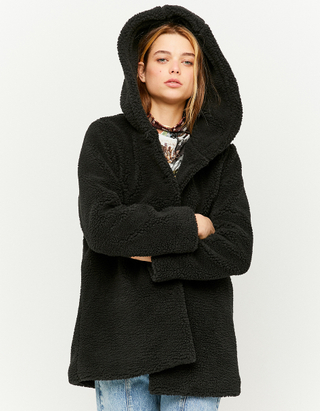 TALLY WEiJL, Black Hooded Teddy Fur Coat for Women