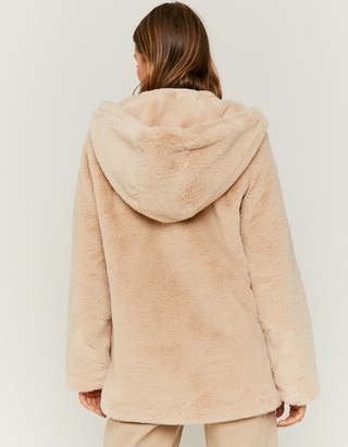 TALLY WEiJL, Beige Faux Fur Hood Coat for Women