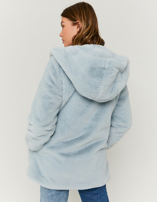 TALLY WEiJL, Blauer Mantel aus Kunstfell mit Kapuze for Women
