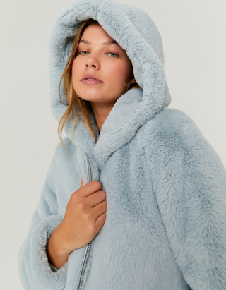 TALLY WEiJL, Blue Faux Fur Hood Coat for Women