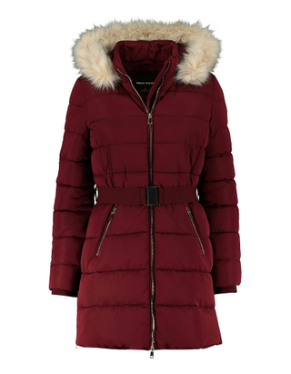 TALLY WEiJL, Burgundy Faux Fur Lined Puffer Coat for Women