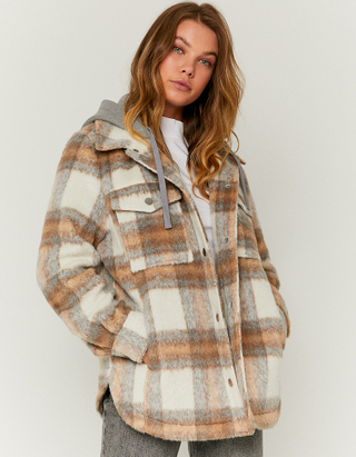 TALLY WEiJL, Long Hooded Checked Shacket for Women