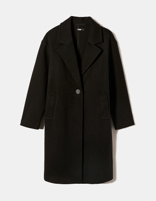 TALLY WEiJL, Black Faux Wool Basic Long Coat for Women