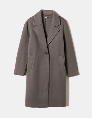 TALLY WEiJL, Grey Faux Wool Basic Long Coat for Women