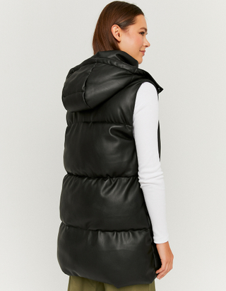 TALLY WEiJL, Black Faux Leather Hooded Vest for Women