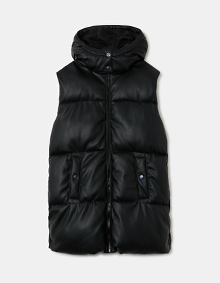 TALLY WEiJL, Gilet con Cappuccio in Similpelle Nero for Women