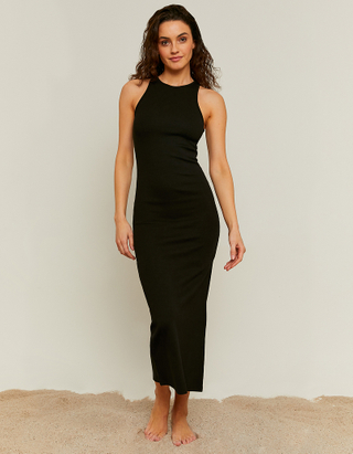 TALLY WEiJL, Φόρεμα Midi Basic Μαύρο με άνοιγμα στο πλάι for Women