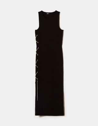 TALLY WEiJL, Φόρεμα Πλεκτό Μαύρο με Strass κορδόνι for Women