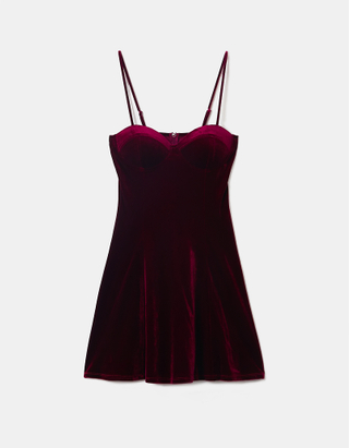 TALLY WEiJL, Red Velvet Mini Party Dress for Women