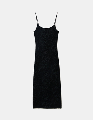 Μαύρο Midi Velvet με τύπωμα Φόρεμα
