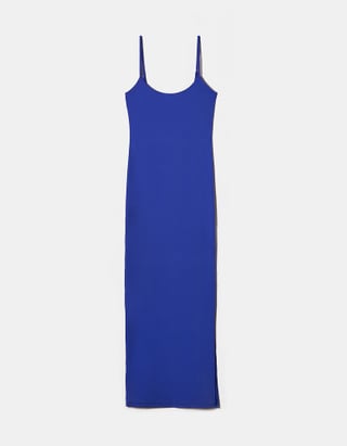 TALLY WEiJL, Blue Basic Midi Dress with Side Slit for Women