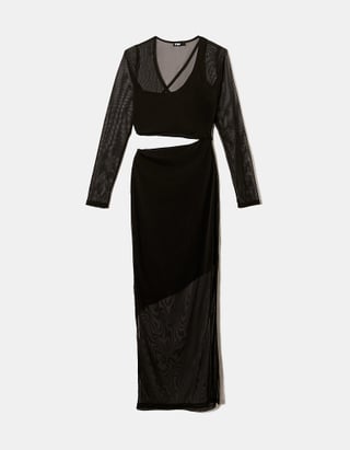 TALLY WEiJL, Czarna przezroczysta sukienka midi z wycięciami for Women