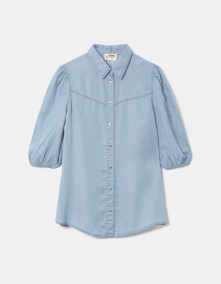 Blaues Geknoepftes Hemdkleid