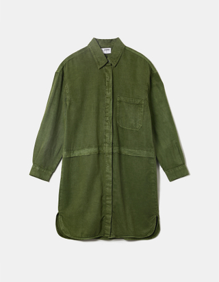 Leichtes Grünes Geknoepftes Hemdkleid 