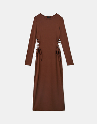 TALLY WEiJL, Brązowa długa sukienka z wycięciem for Women