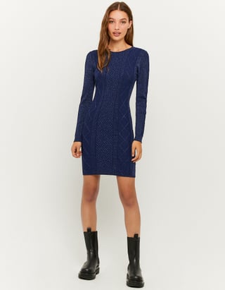 Blue Lurex Cable Knit Dress
