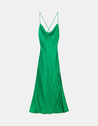 TALLY WEiJL, Green Satin Maxi Party Dress for Women