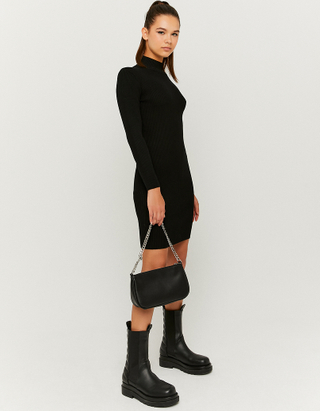 TALLY WEiJL, Black Mini Knit Long Sleeves Dress for Women