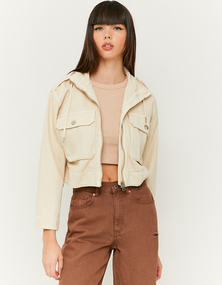 Beige Cropped Denim Jacket | TALLY 