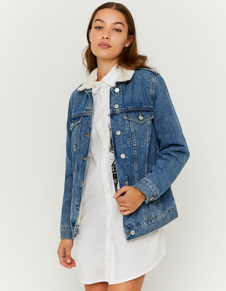 Blue Teddy Fur Lined Denim Jacket 