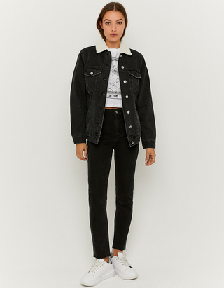 Black Teddy Fur Lined Denim Jacket 