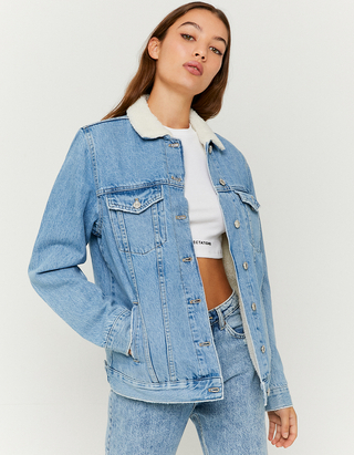 Blue Teddy Fur Lined Denim Jacket 
