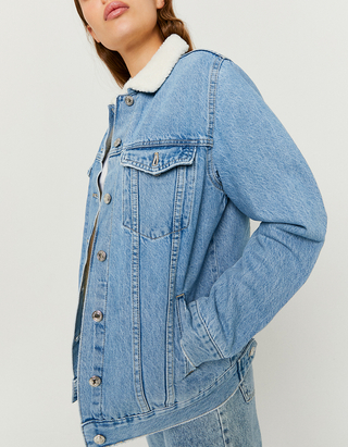 Blue Teddy Fur Lined Denim Jacket 