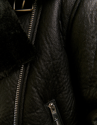 TALLY WEiJL, Czarna kurtka ze skóry ekologicznej z futerkiem for Women