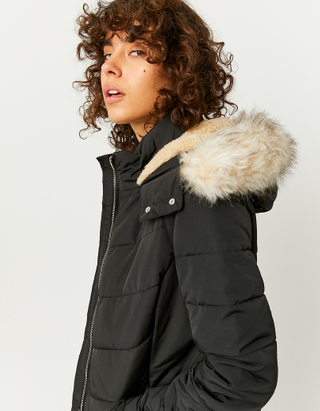 Black Faux Fur Lined Hood Jacket
