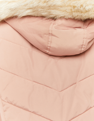 Pink Puffer Jacket with Faux Fur Trim