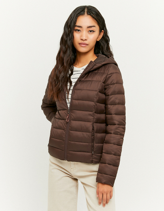 Brown Hooded Light Puffer Jacket