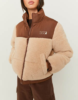 TALLY WEiJL, Beige Faux Fur Puffer Jacket for Women