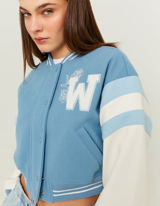 TALLY WEiJL, Blaue Cropped Varsity Jacke for Women