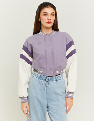 TALLY WEiJL, Purple Cropped Varsity Jacket for Women