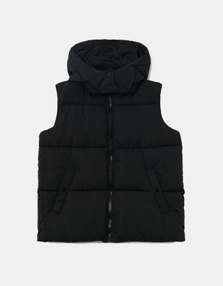 TALLY WEiJL, Black Hooded Sleeveless Padded Jacket for Women