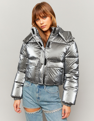 TALLY WEiJL, Silver Cropped Padded Jacket for Women