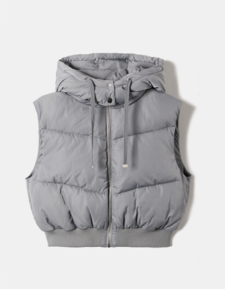 TALLY WEiJL, Grey Cropped Padded Vest with Removable Hood for Women