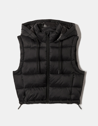 TALLY WEiJL, Black Cropped Padded Vest with Hood for Women