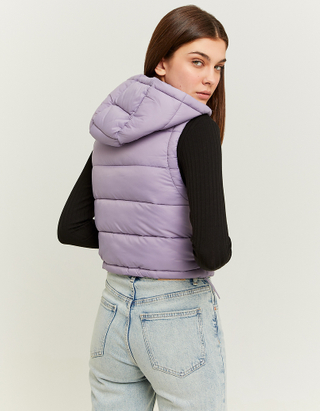 TALLY WEiJL, Purple Cropped Padded Vest with Hood for Women