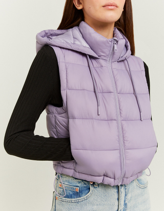 TALLY WEiJL, Purple Cropped Padded Vest with Hood for Women