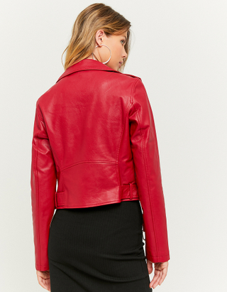 Red Faux Leather Biker Jacket