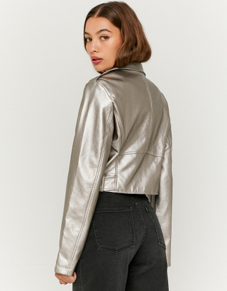 TALLY WEiJL, Grey Faux Leather Biker Jacket for Women