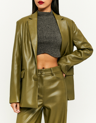 TALLY WEiJL, Green Faux Leather Blazer for Women
