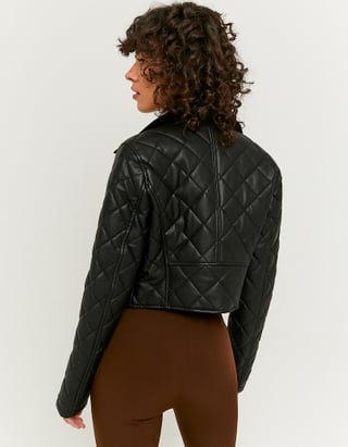 TALLY WEiJL, Black Quilted Faux Leather Biker Jacket for Women
