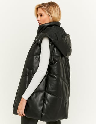 Black Hooded Sleeveless Puffer Jacket