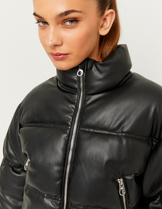 TALLY WEiJL, Black Faux Leather Padded Jacket for Women