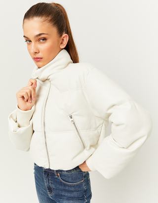 TALLY WEiJL, White Faux Leather Padded Jacket for Women