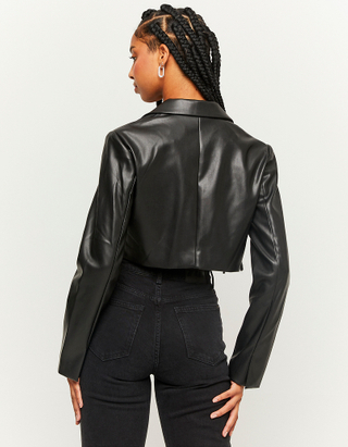 TALLY WEiJL, Black Faux Leather Cropped Blazer for Women
