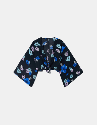 Blaue Kurze Bedruckte Kimono Jacke